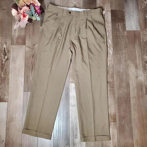 Haggar Clothing Classic Fit Eclo Stria Men's Cuffed Dress Pants Size 38x32 Tan